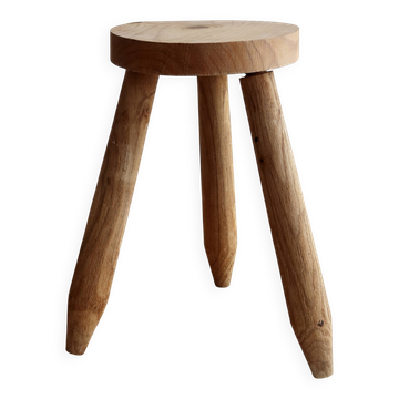 Vintage tripod stool in light raw wood