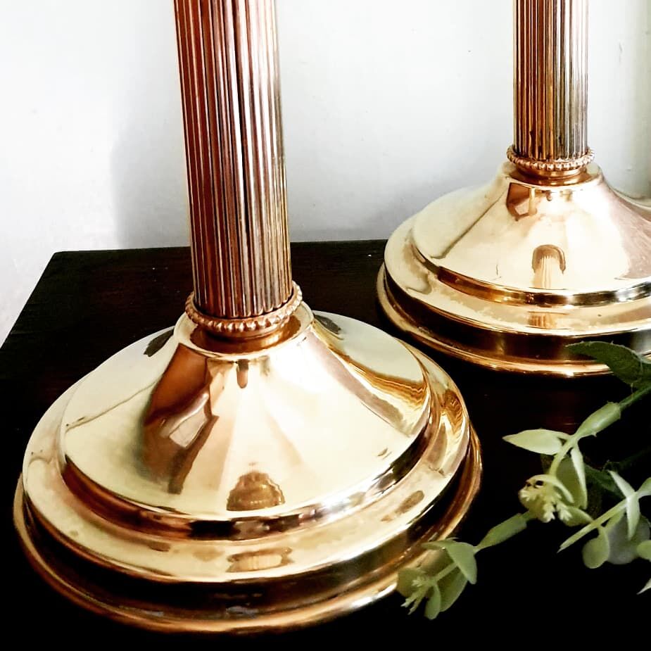 Pair of brass chandeliers Le Cellier Villedieu vintage