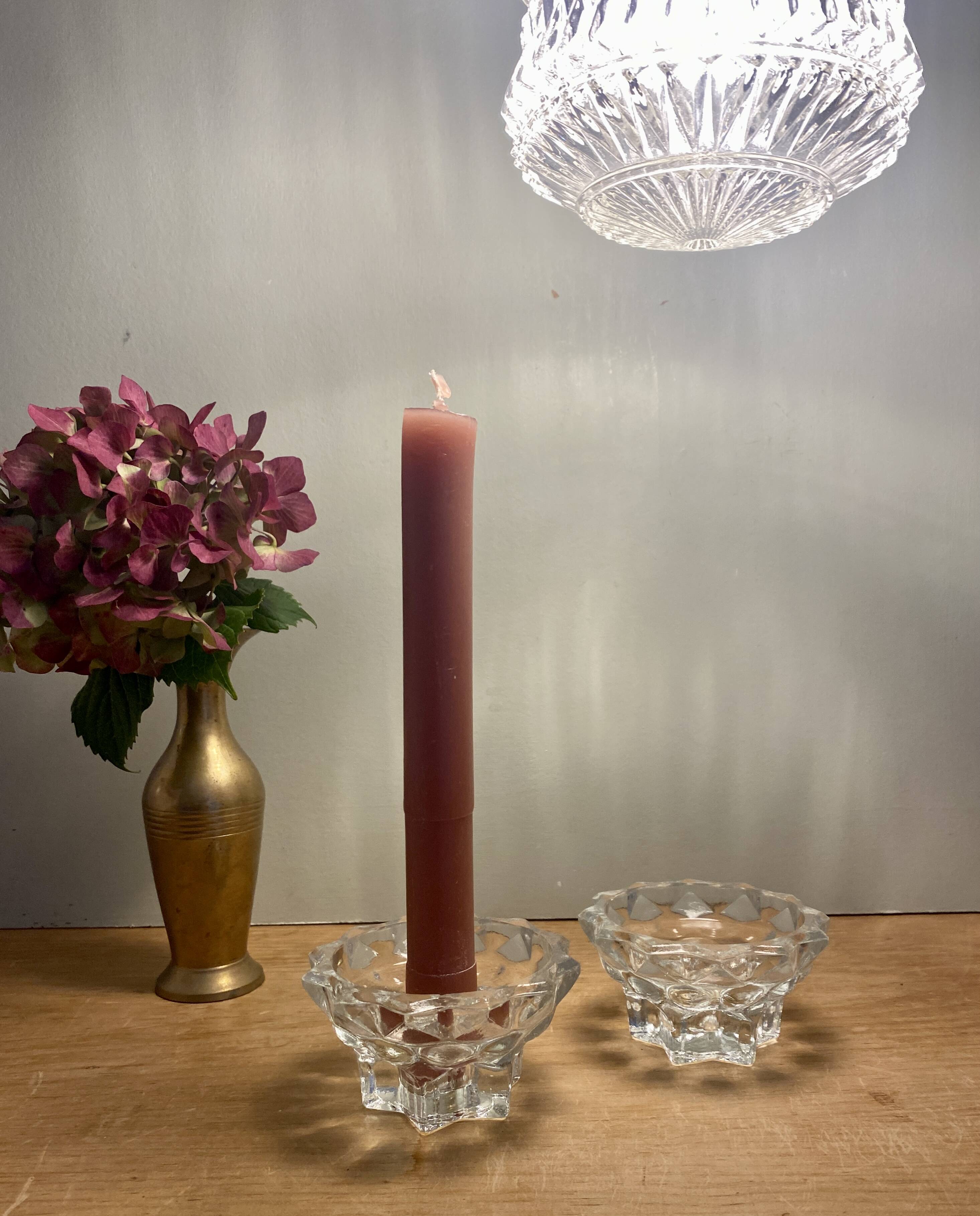 Set of 2 vintage molded glass candle holders