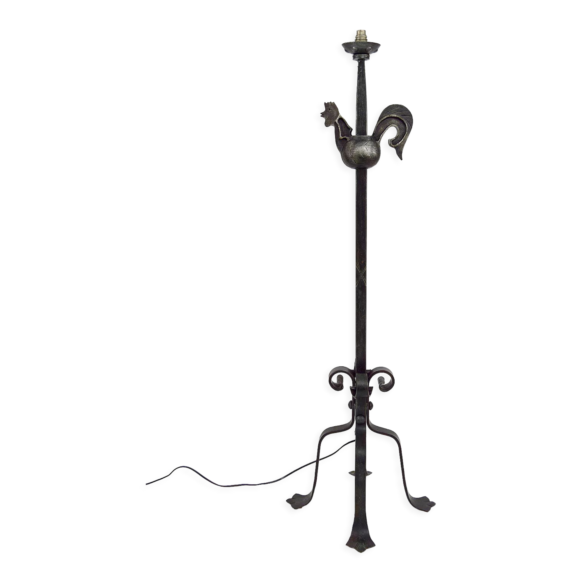 Floor lamp with wrought iron rooster by Jean Touret for the Ateliers Marolles, circa 1950