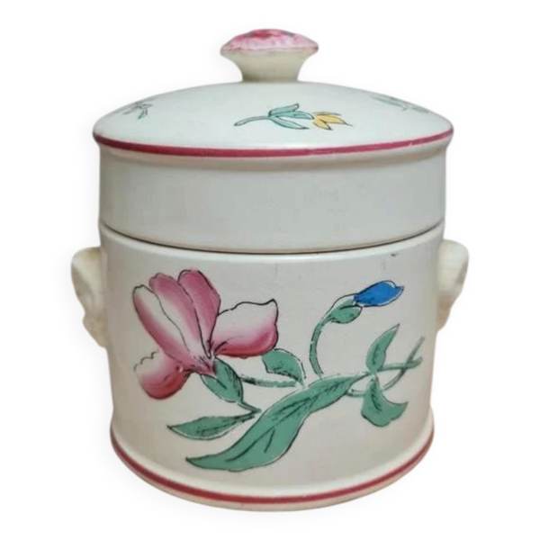Petit pot couvert Sarreguemines ancien décor floral – charme vintage