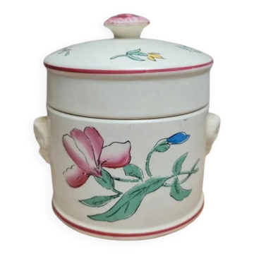 Small covered pot Sarreguemines with an old floral design – vintage charm