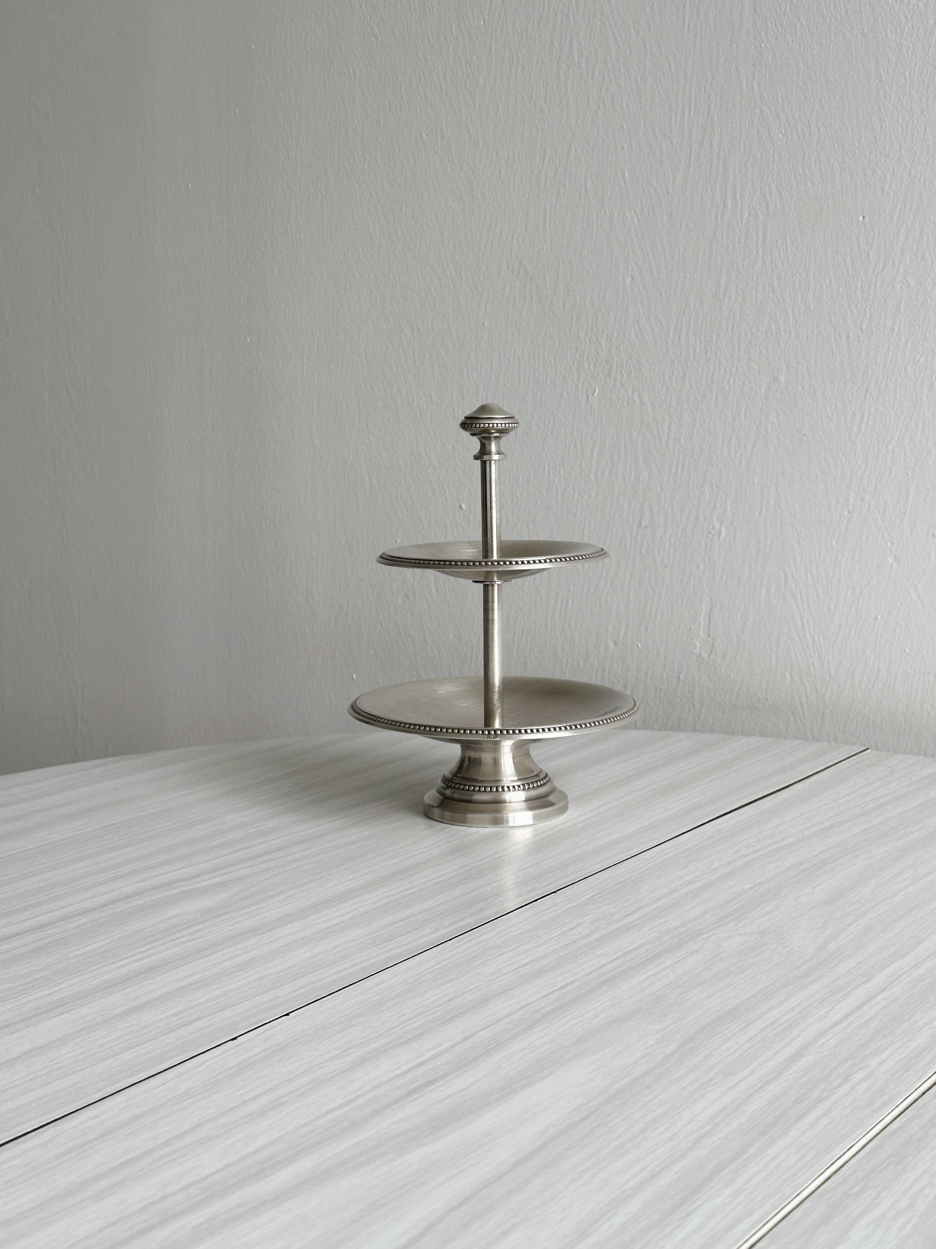Silver-plated metal tiered dish