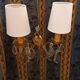 Pair of glass and brass wall lights with tassels, 1950s period