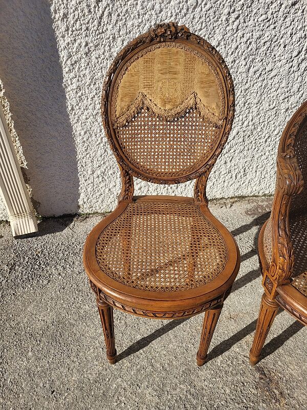 Canape bench 2 chairs louis xvi walnut canning