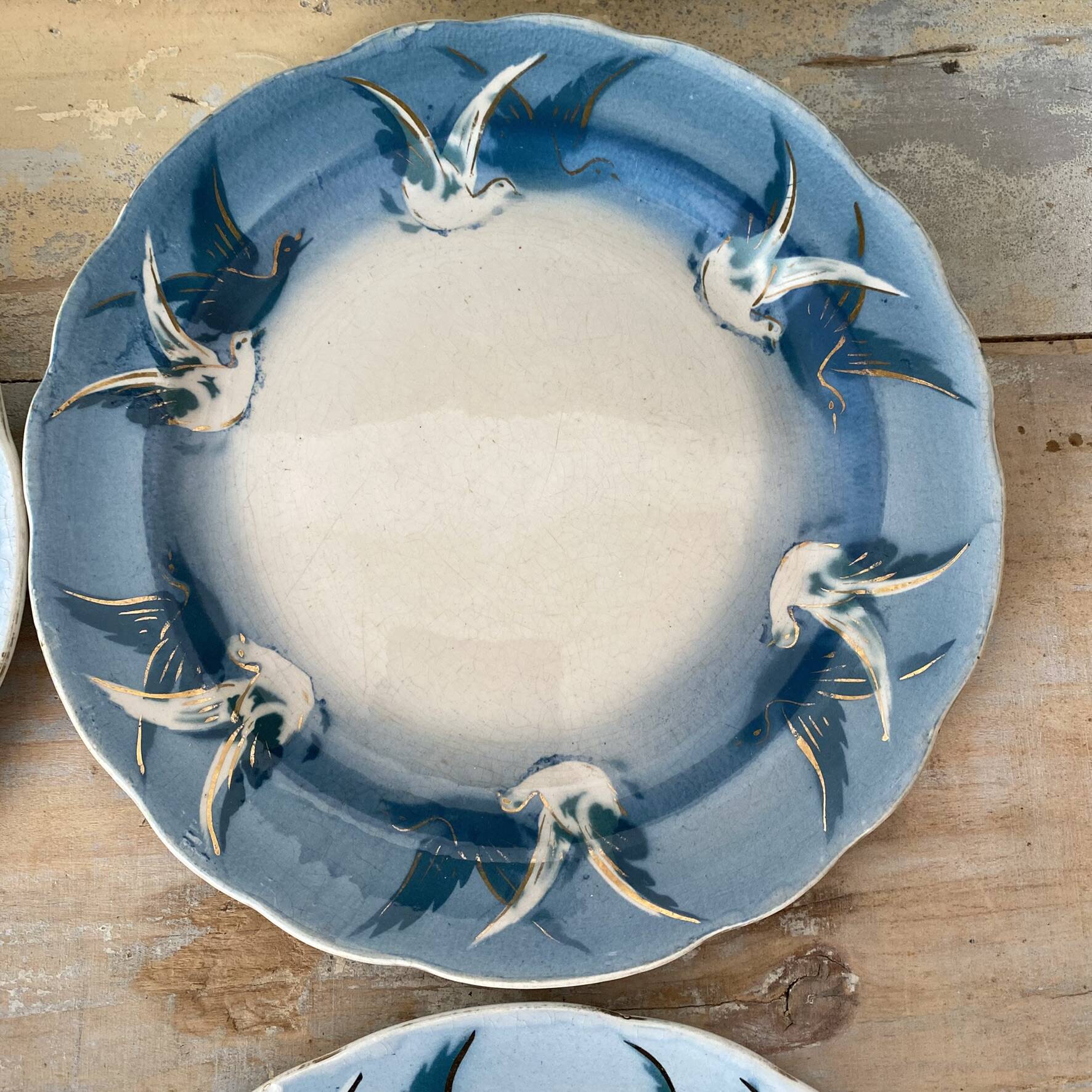 Rare dessert plates Terre de Fer Choisy le Roi, birds.