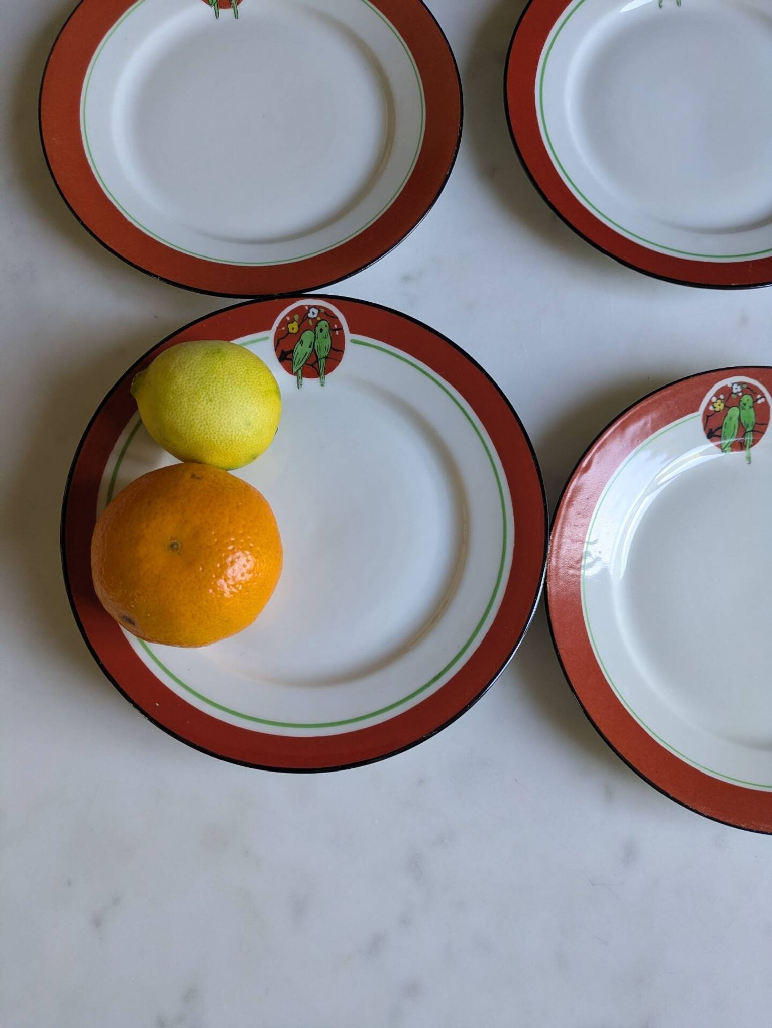 Art Deco dessert plates Henri Delcourt / Boulogne sur Mer / parakeet