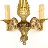 Pair of sconces in gilded bronze double candles