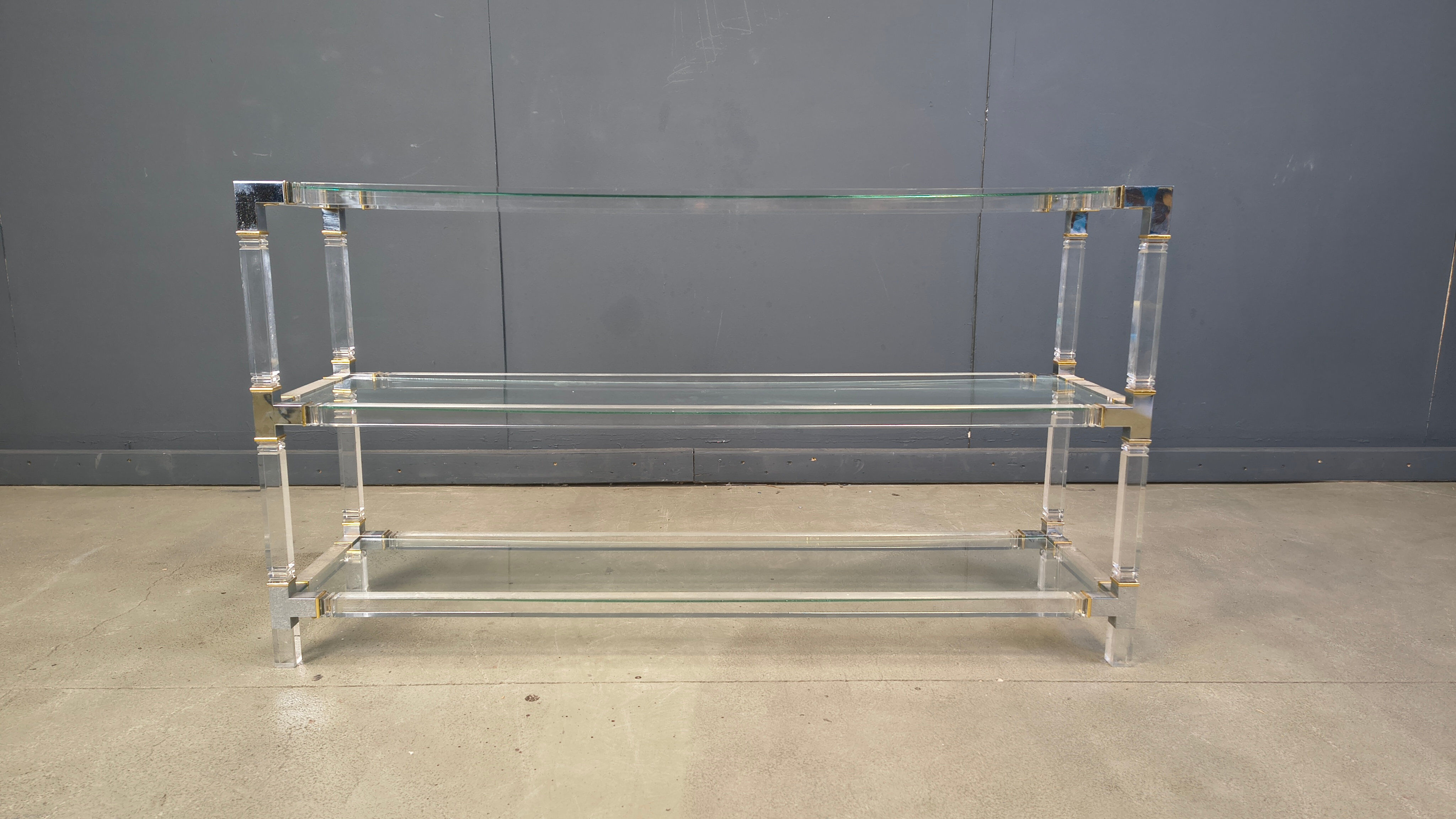 Table console en chrome et lucite, années 1970