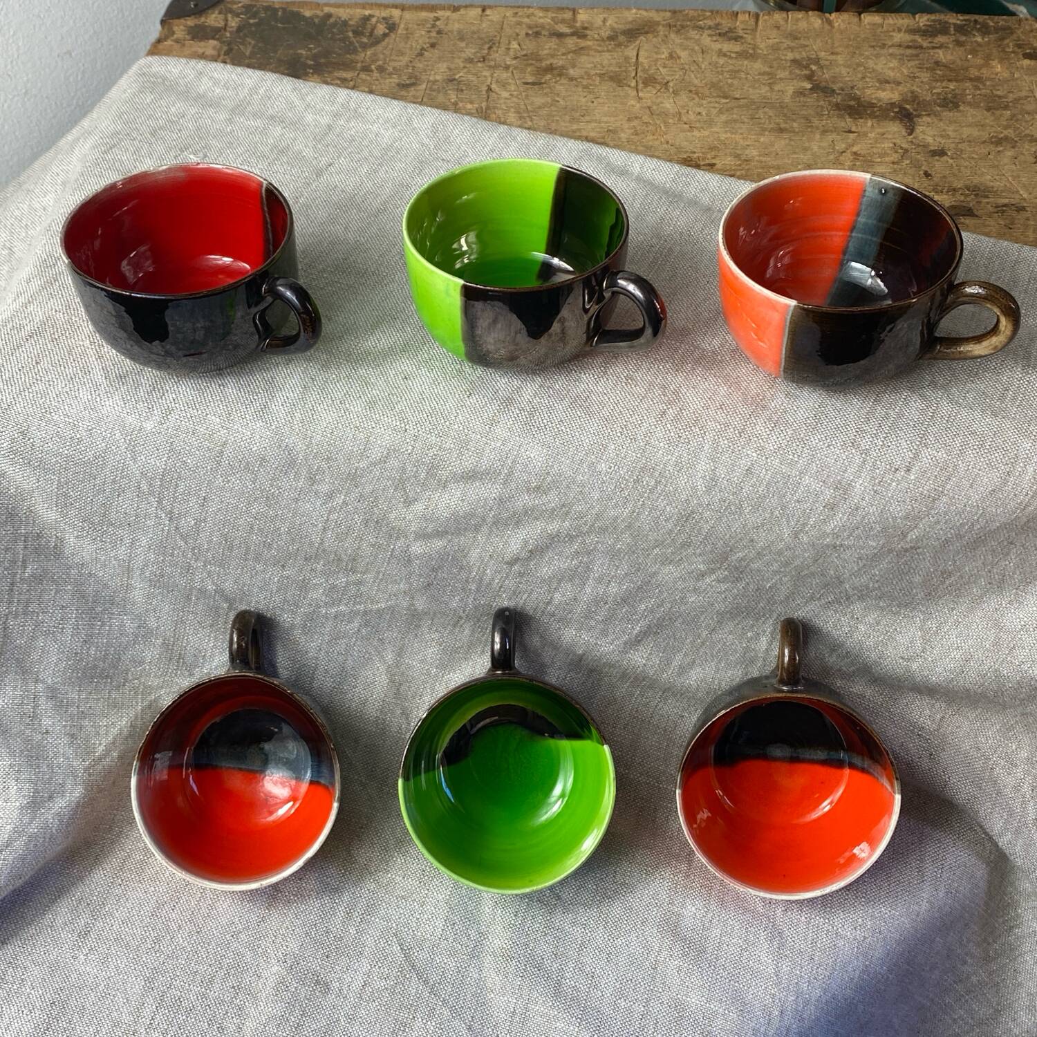 Six Vallauris ceramic coffee cups