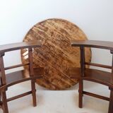 Round Table with 4 Curved Benches, France 1960s