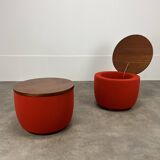 Pair of space age side tables, red velvet from the 70s