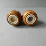 Salt and pepper shakers in olive wood and magnifying glass, 70s-80s