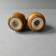 Olive wood and burl salt and pepper shakers, 1970s-80s.