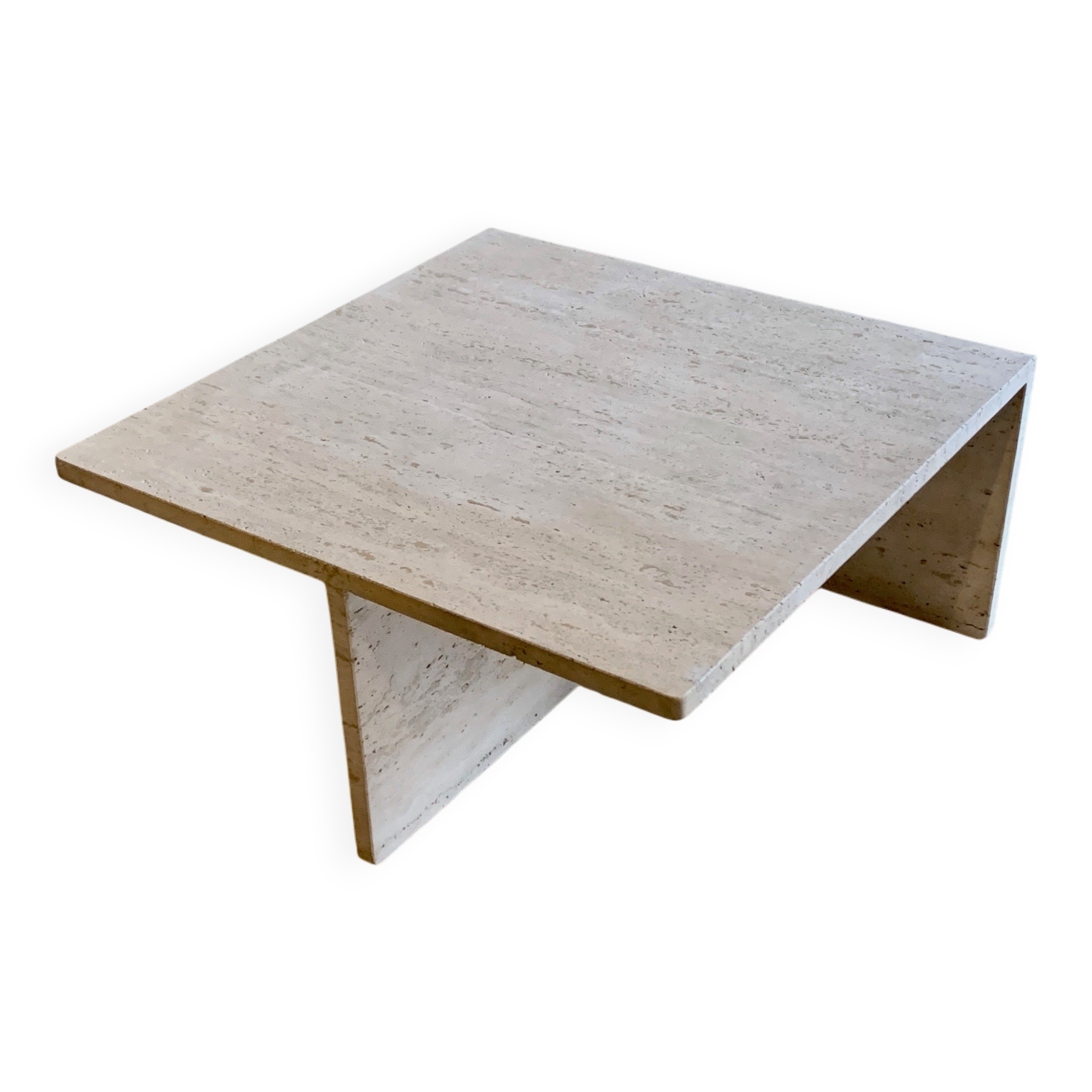 Square travertine coffee table by Giusti and Di Rosa for UP&UP.