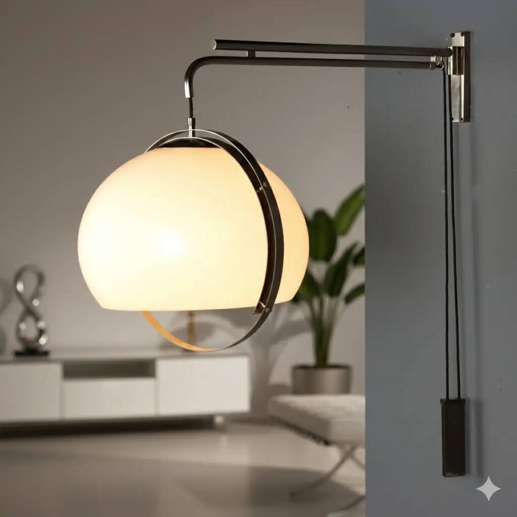 Vintage Space Age wall lamp in methacrylate and metal, 1970s design.