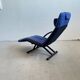 1980s Designer Lounge Chair in black fabric and blue Alcantara cover