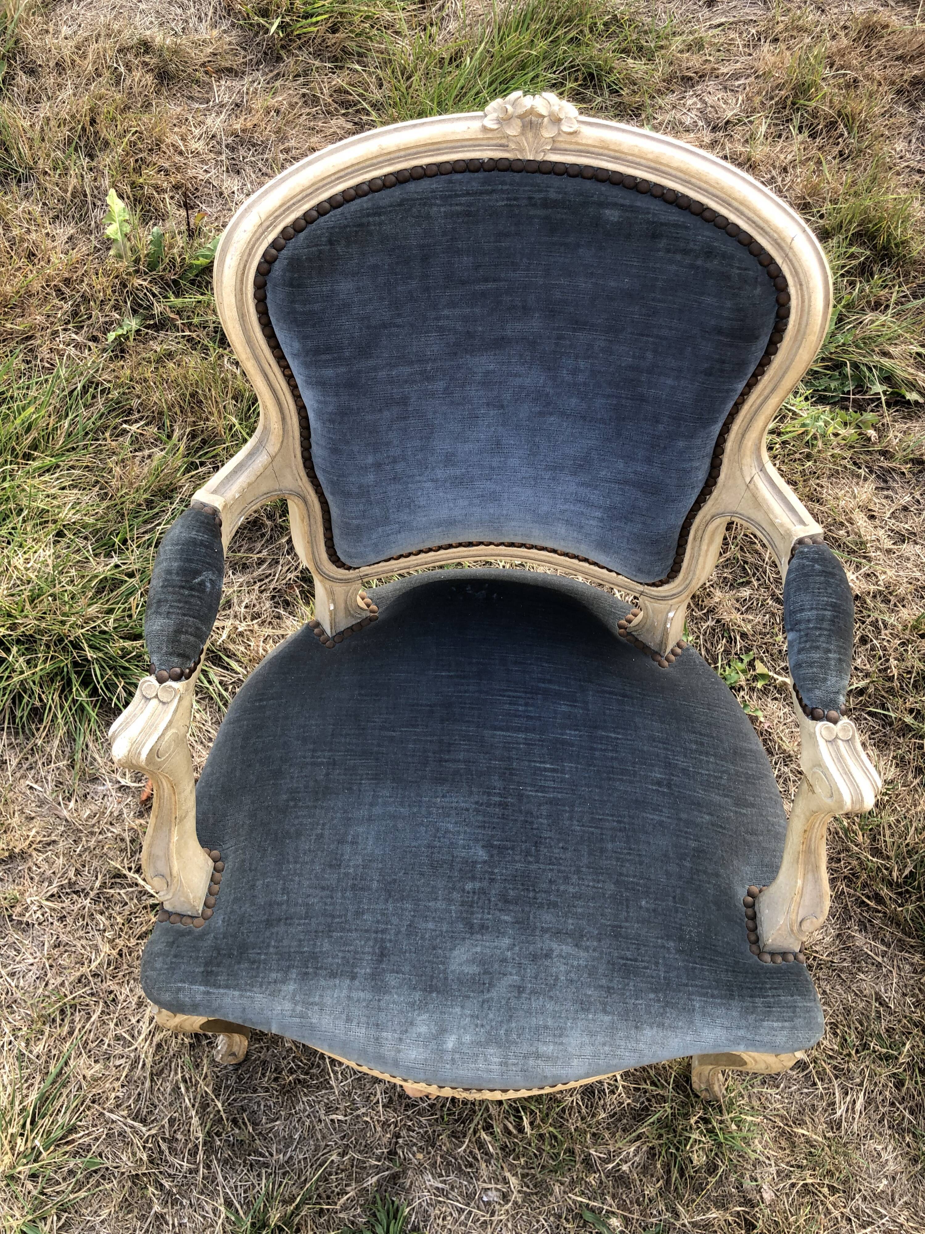 Pair of blue Louis XV style armchairs