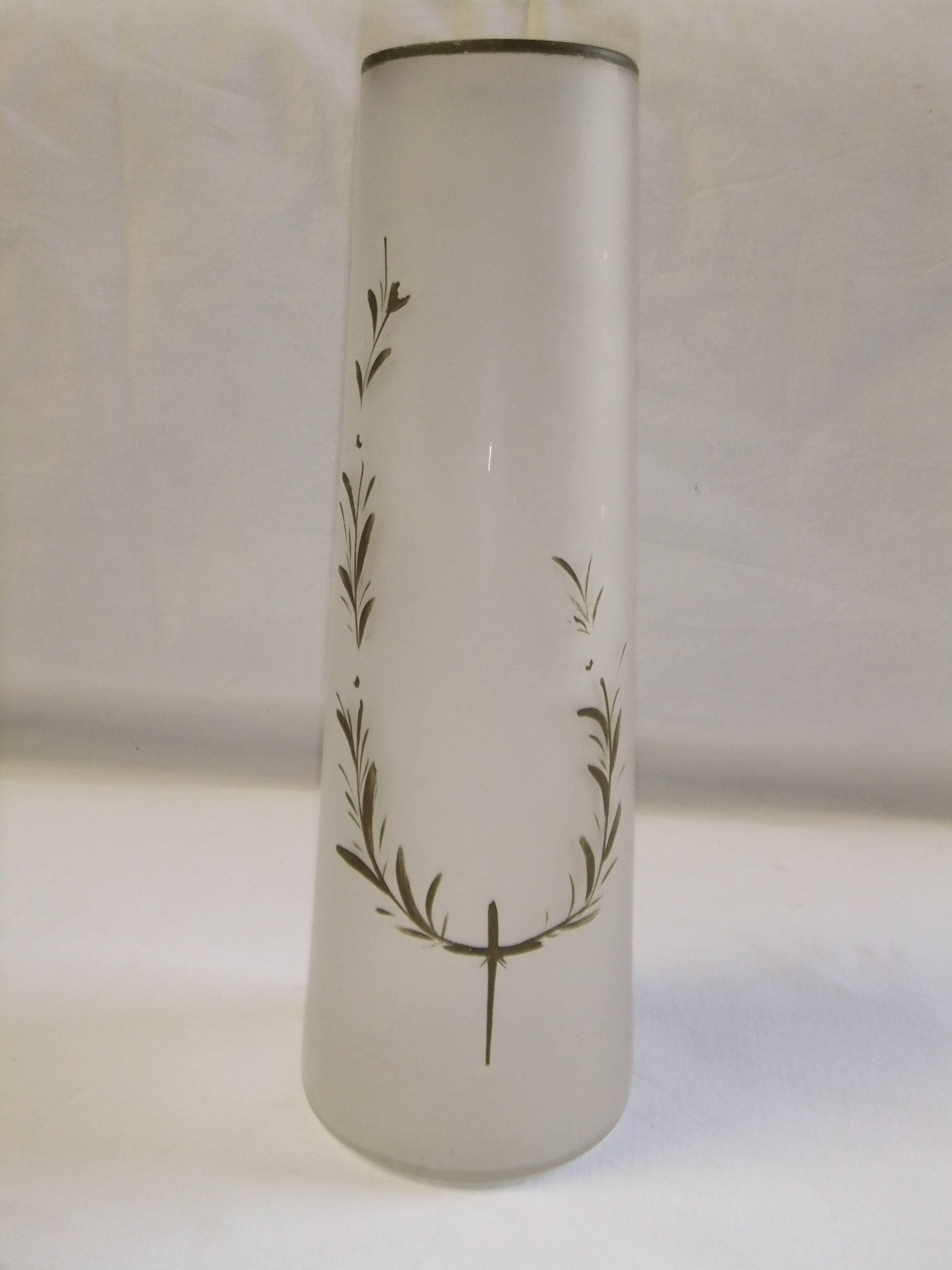 Old art nouveau vase frosted glass cylinder leaf decoration