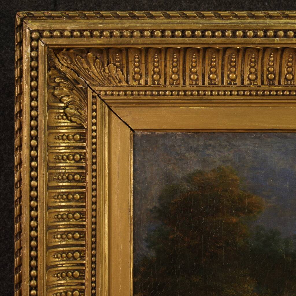 Flemish painting landscape with figures from the 17th century, the apparition of Jesus