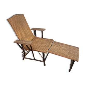 Rattan and wicker chaise longue