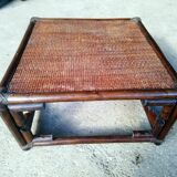 Vintage square rattan coffee table 1970