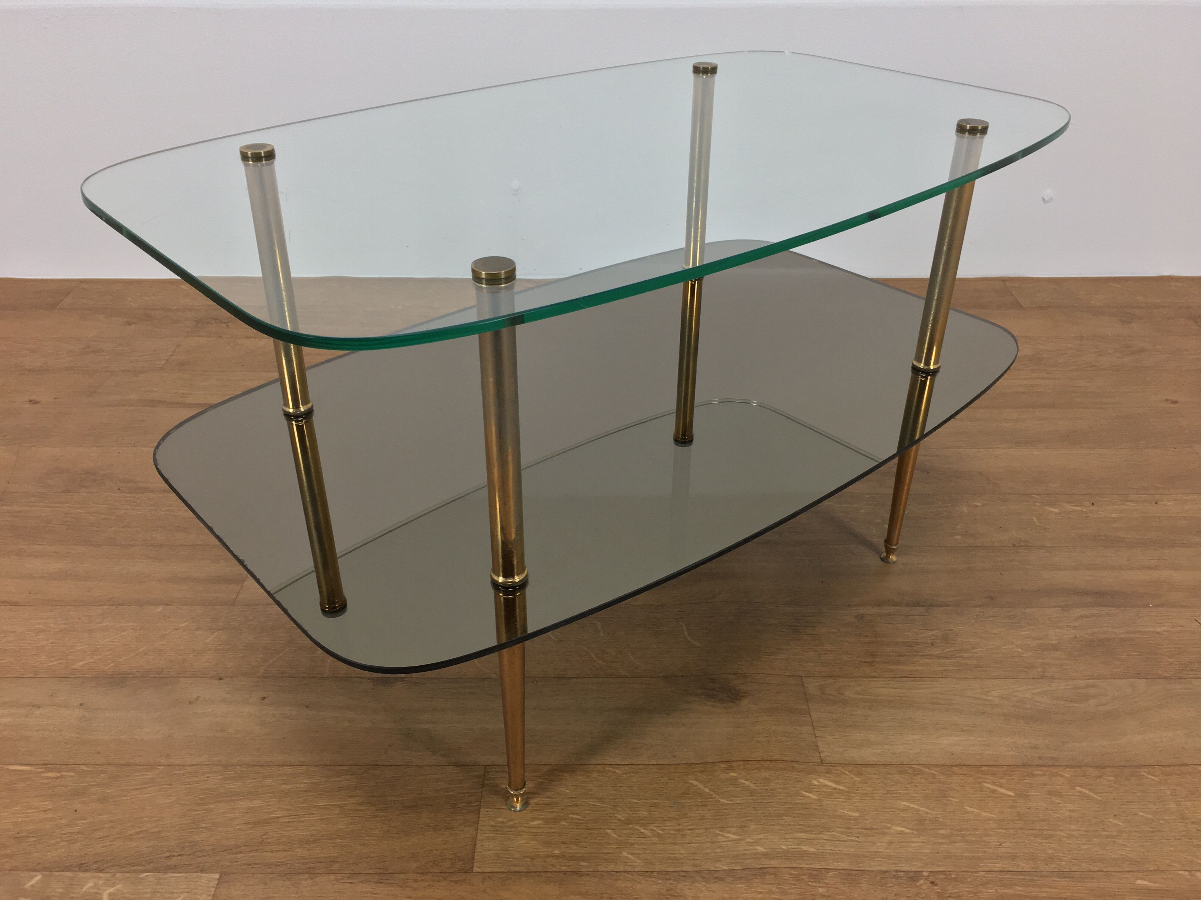 Double tray coffee table glass and gold metal 50s