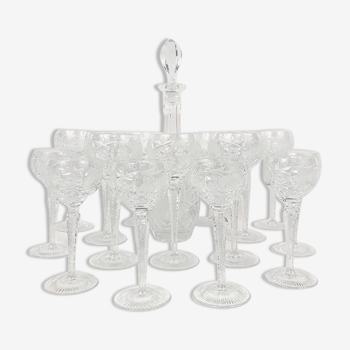 Cut crystal service, decanter, wine glasses and water glasses