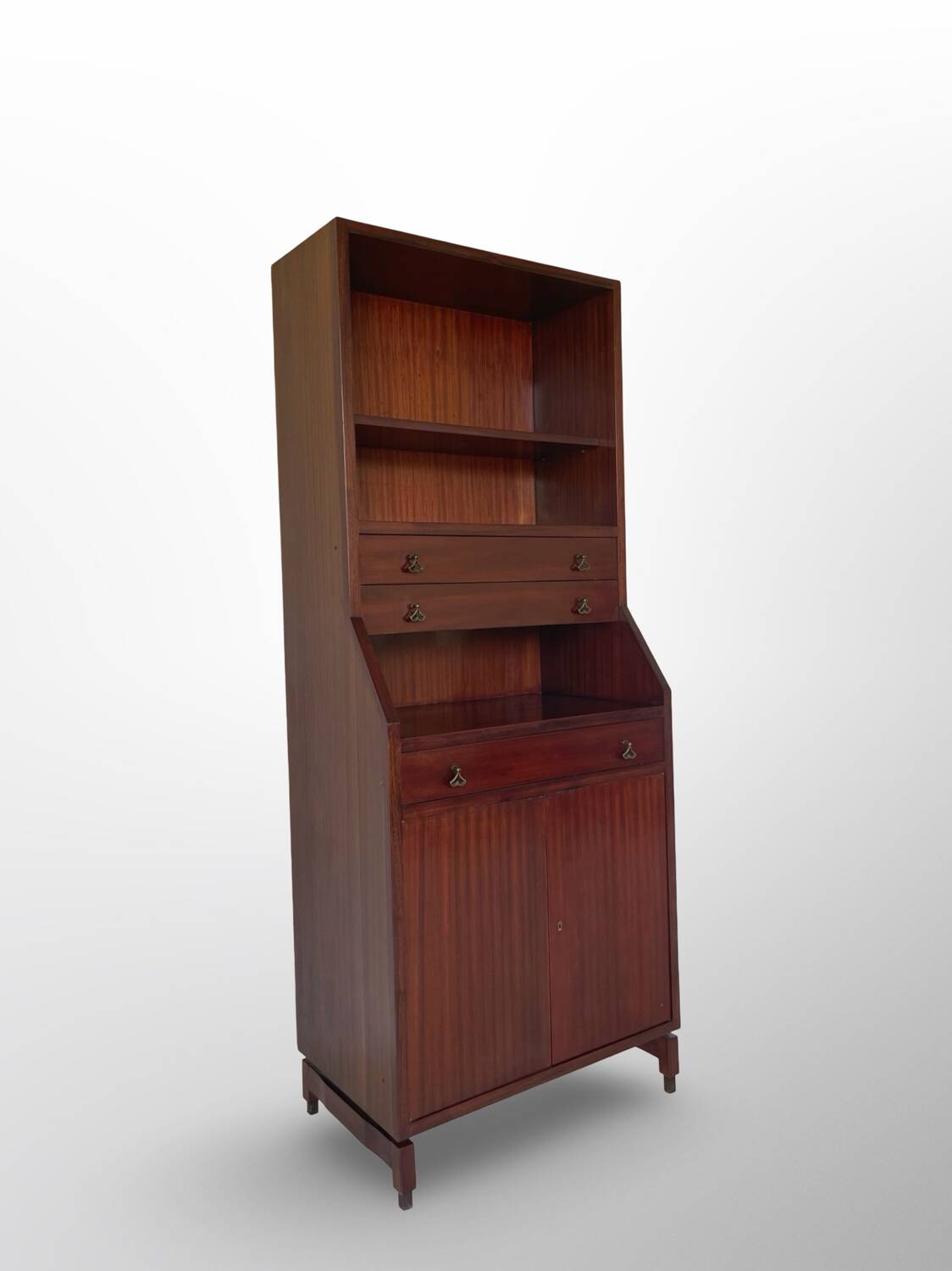 Bibliothèque italienne en bois et placage d'acajou, années 1960.