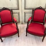 Pair of armchairs style louis xvi molding and carved period xixth
