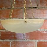 Antique Pendant Light Dome Molded Glass + Vintage Gold Metal
