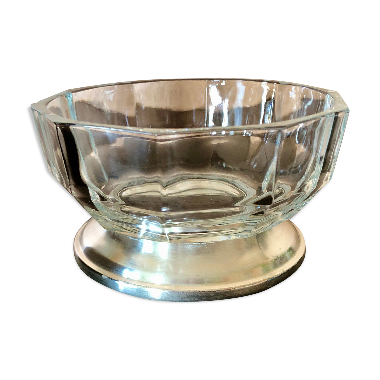 Cut, cup, pocket empty, art deco style, on piedouche silver metal Italy
