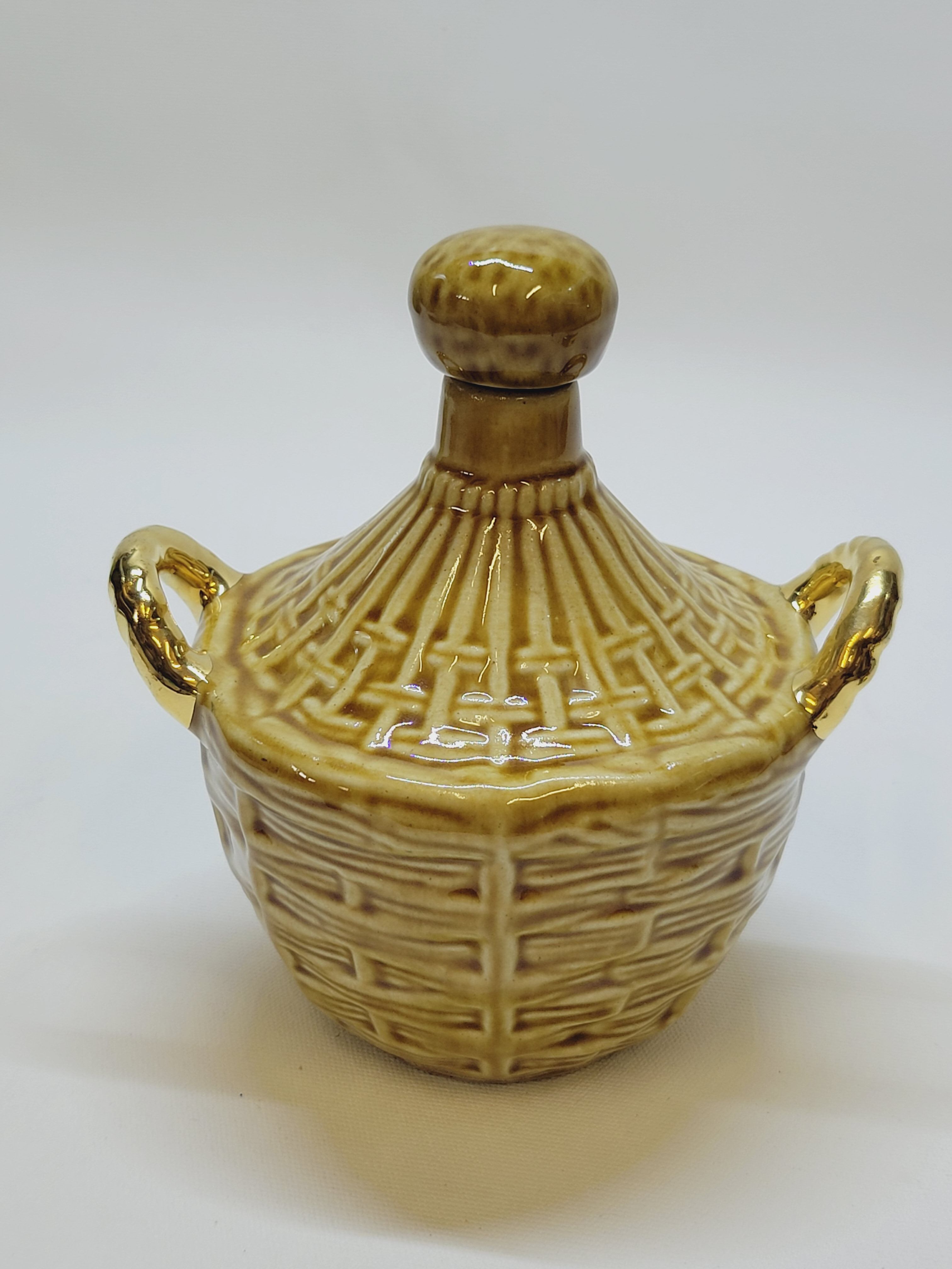 Bouteille Mini Dame Jeanne En Céramique Tressée Barbotine Majolique Vintage