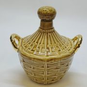 Bouteille Mini Dame Jeanne En Céramique Tressée Barbotine Majolique Vintage