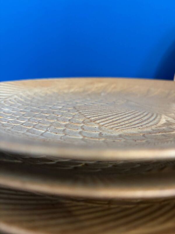 Service 10 assiette plate à poisson vintage grès village made in france - assiette en grès avec relief pour service du poisson