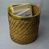 Rattan and brass book basket, Italy, 1970