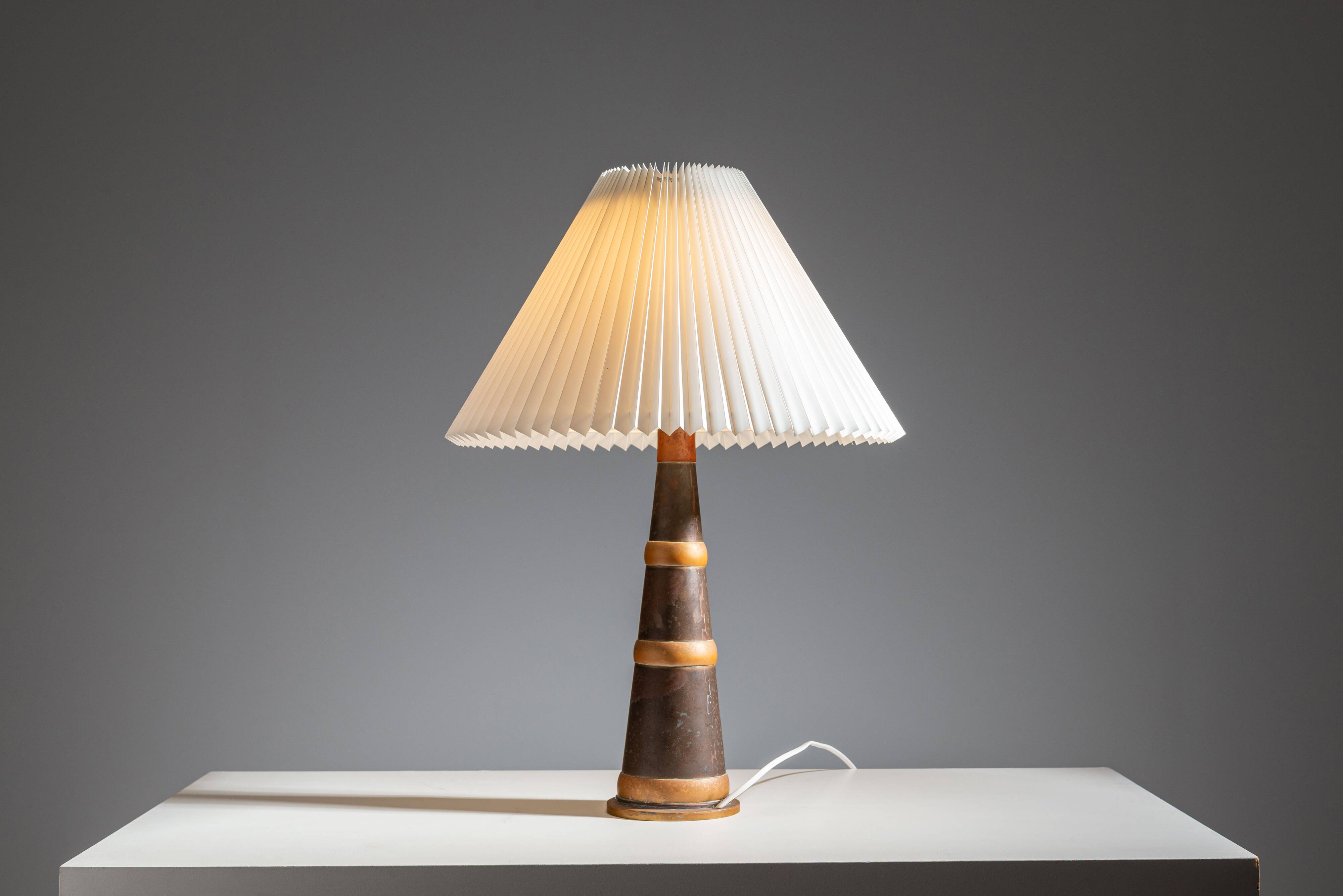 Scandinavian tapered copper and brass table lamp