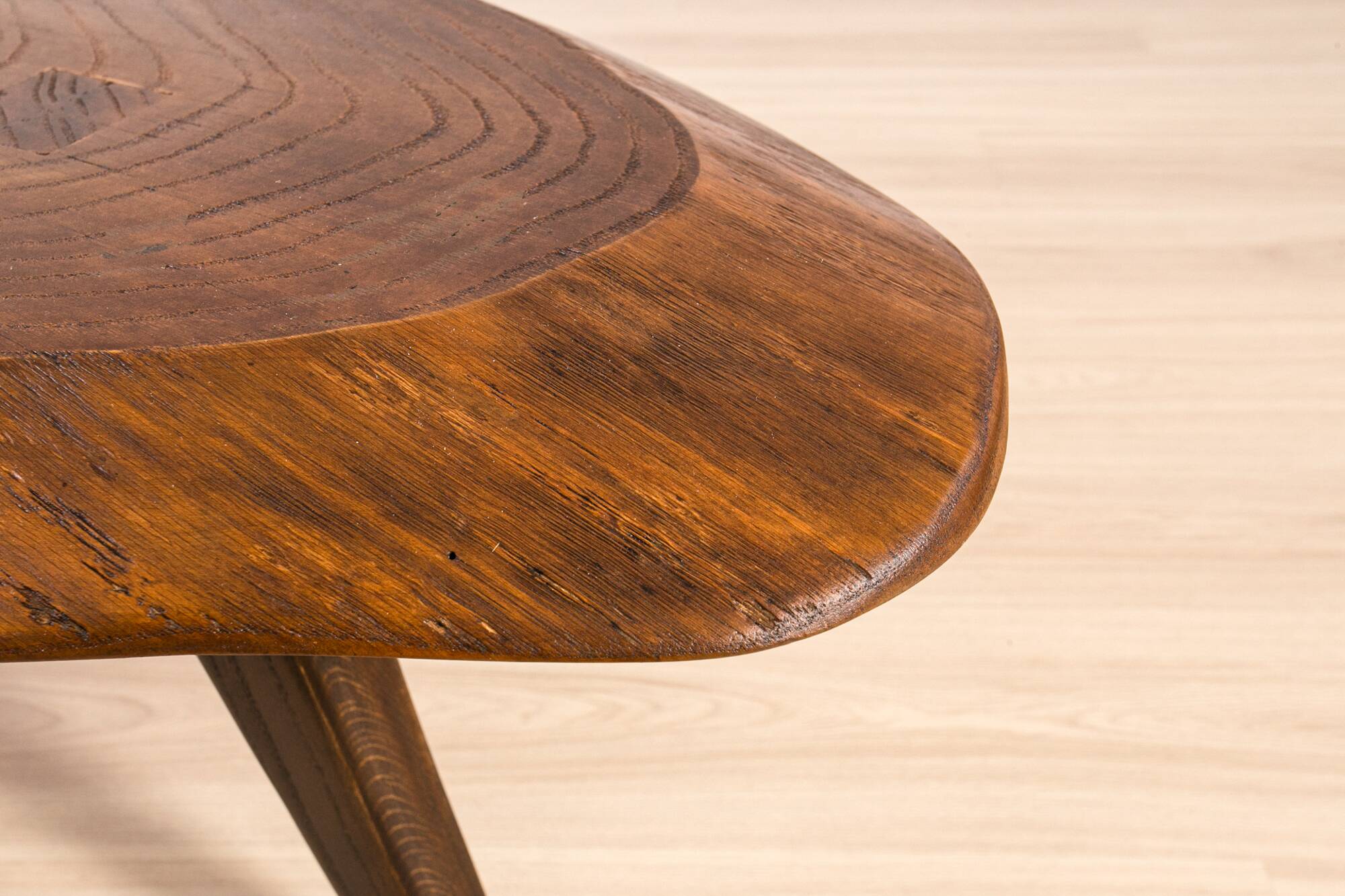 Brutalist Solid Oak Slab Coffee Table, Central Europe, 1960s–1970s