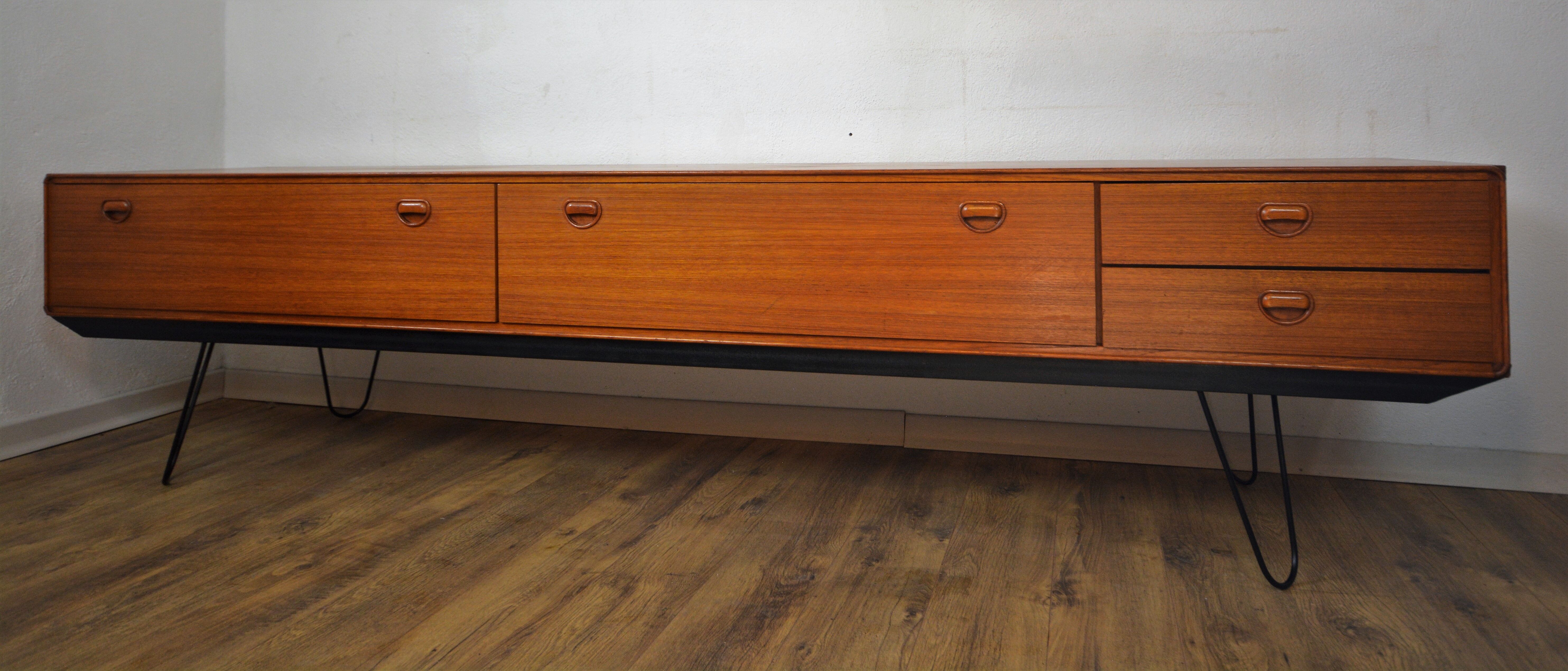Scandinavian sideboard teak and metal row