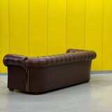 Original English Chesterfield 3-Seater Sofa – Handcrafted Brown Leather