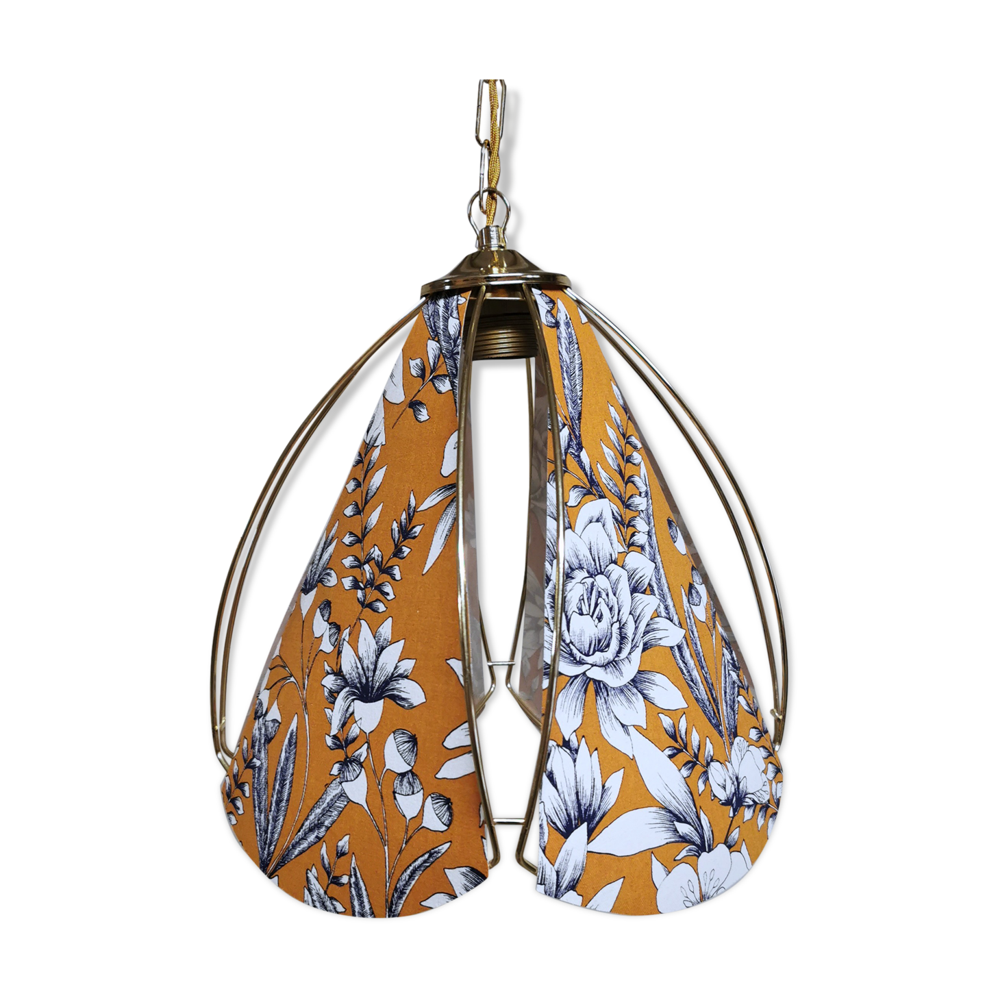 Suspension en tissu fleuri orange et bleu
