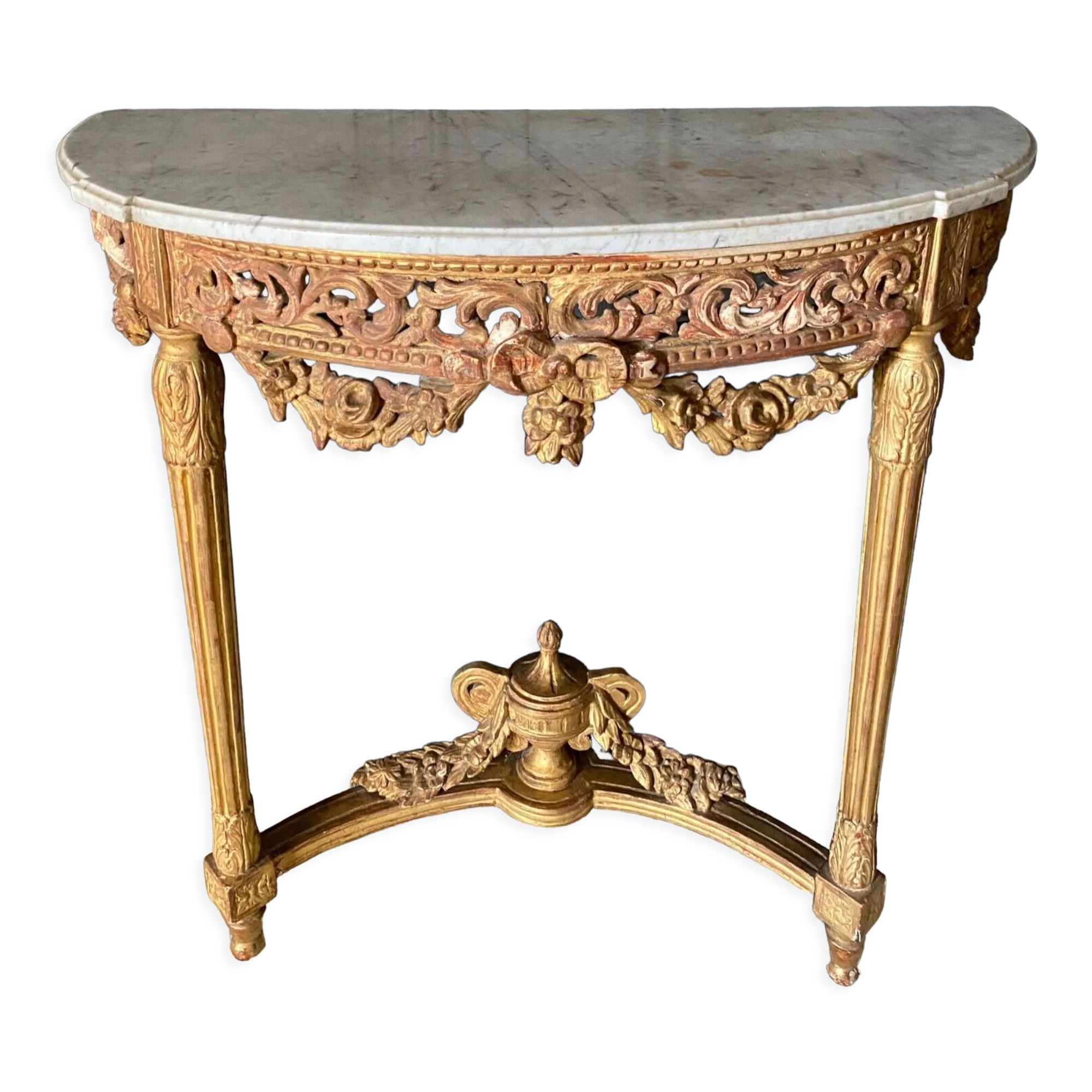Console XVIII wooden gold louis xvi white marble flower falls