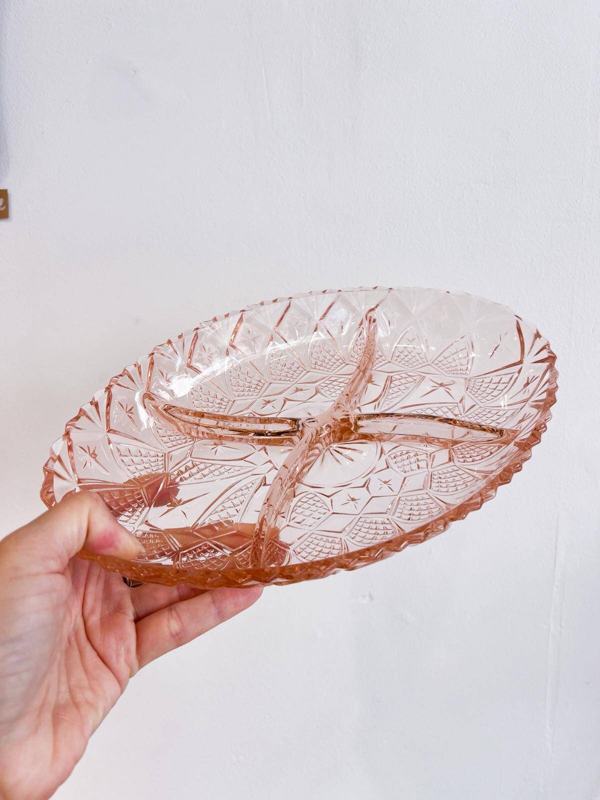 Vintage pink glass compartmentalized dish