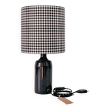 Lampe en faïence noire et abat-jour vichy
