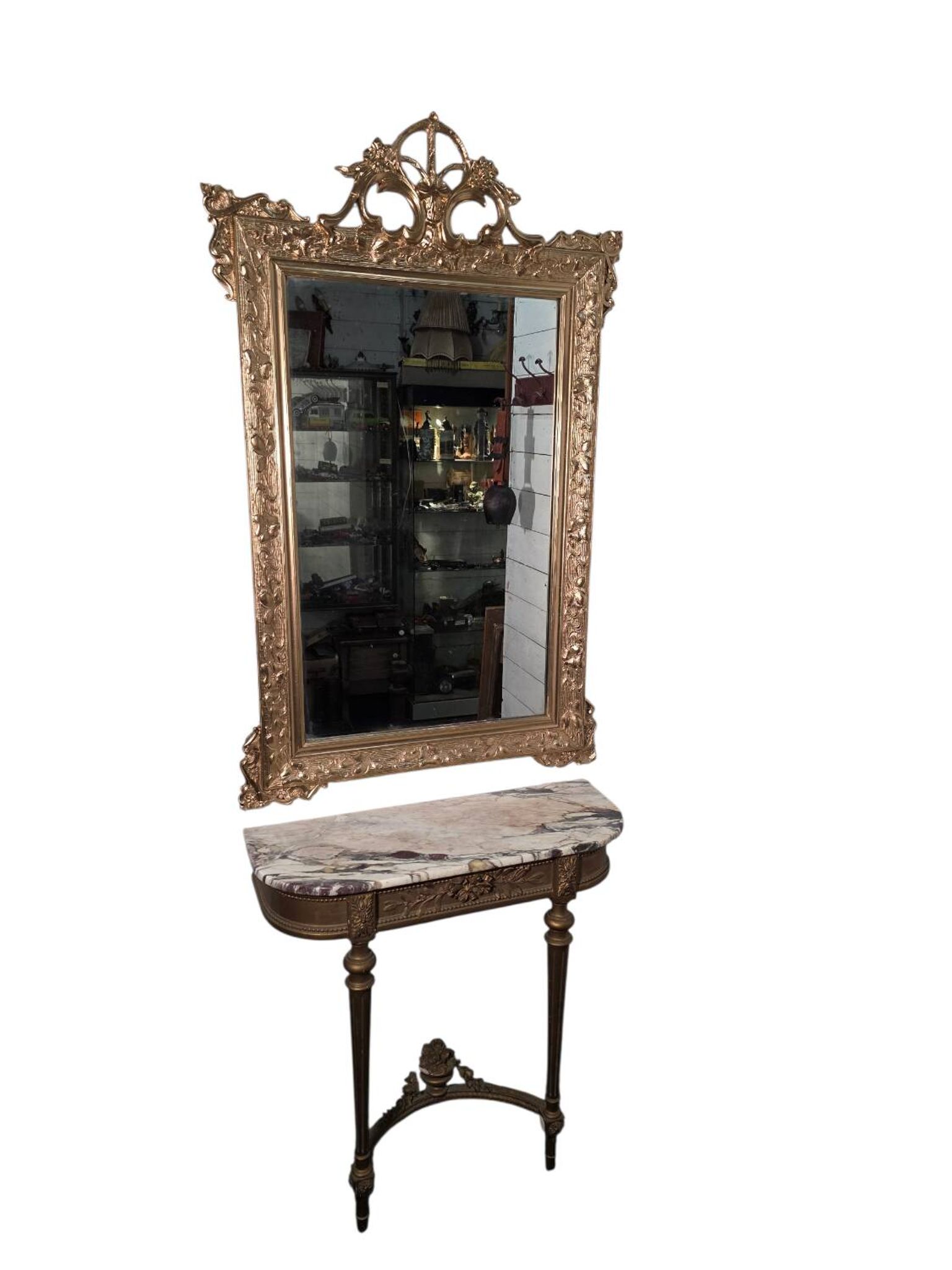 Antique Art Nouveau gilded mirror, 138cm