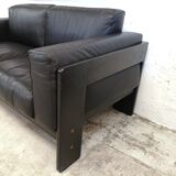 Bastiano by Afra and Tobia Scarpa edition Knoll 60s black leather sofa