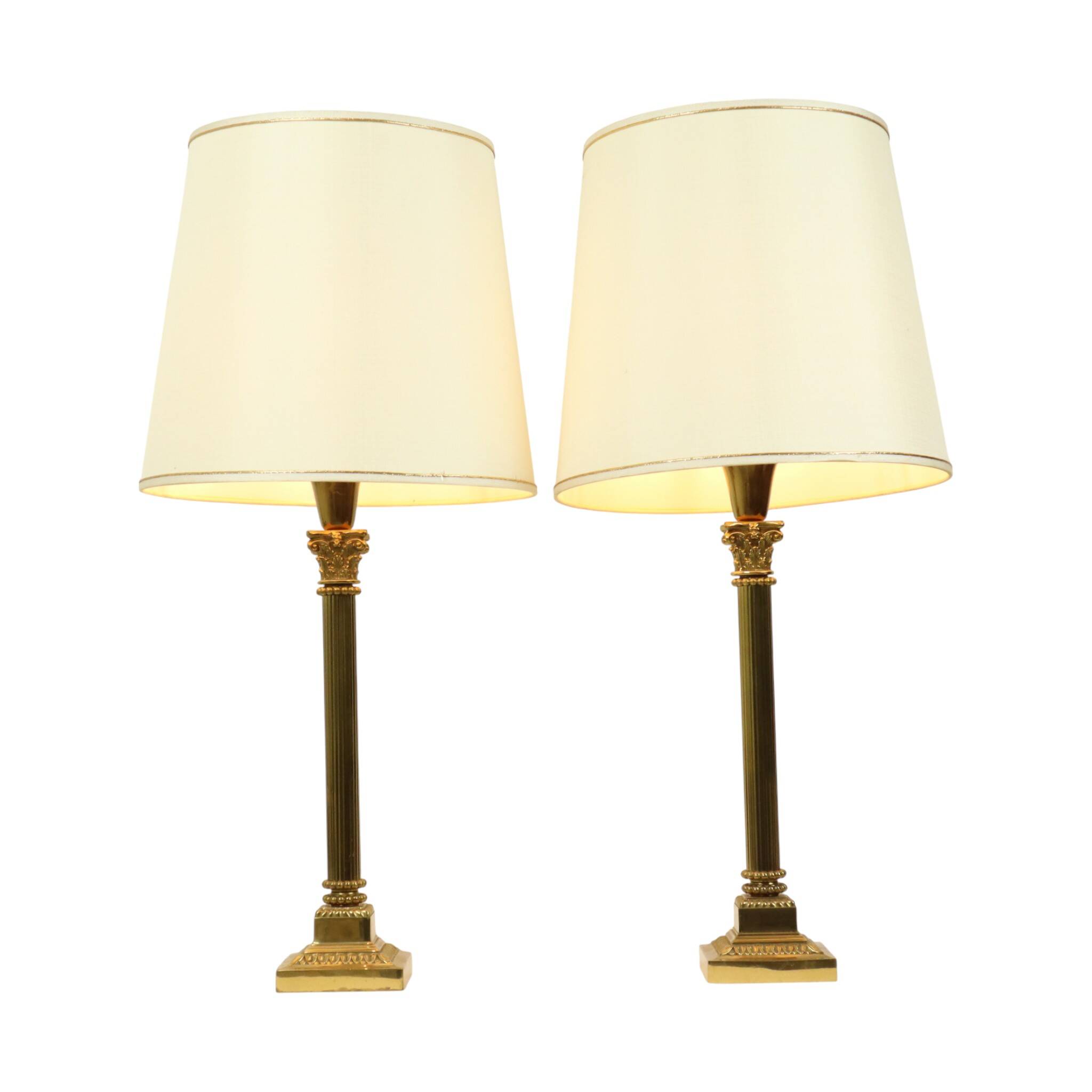 Pair of Hollywood Regency Lamps Brass Pillar Column 75cm