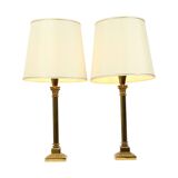Pair of Hollywood Regency Lamps Brass Pillar Column 75cm