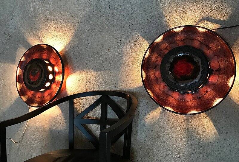 Modernist Scandinavian ceramic art wall lights or sconces, 1960s, set of 2