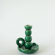 bougeoir en céramique, Vert & Doré, 1960